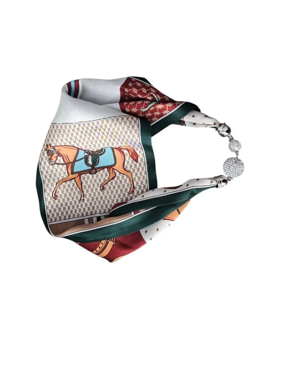 Scarf Necklace Satin Equestrian Horse Boho Rhinestone Magnetic Neck Scarf New